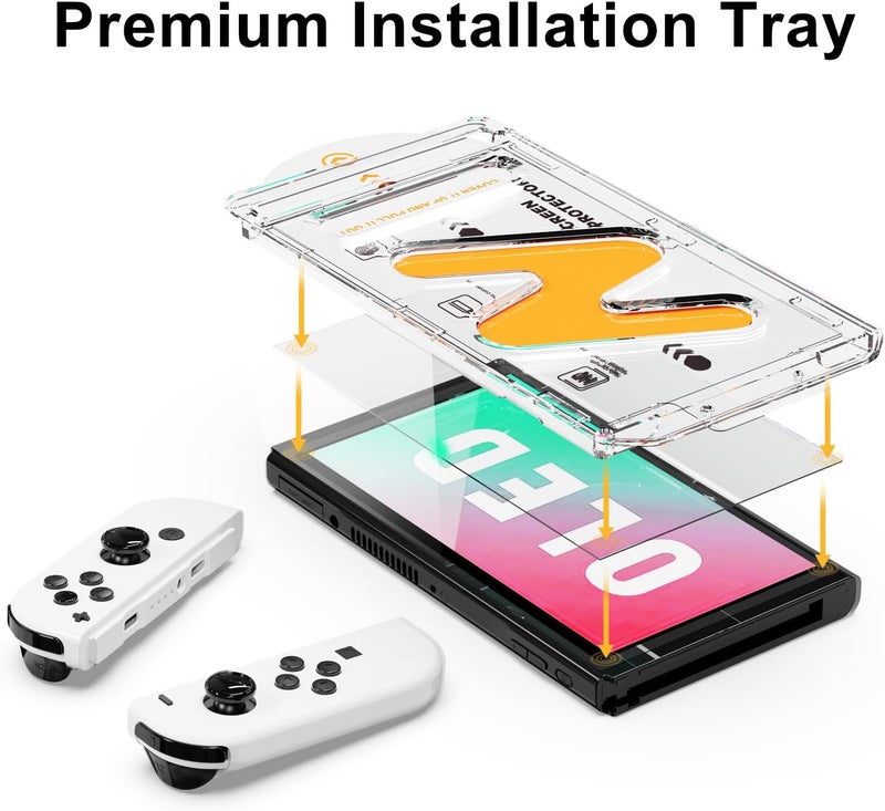 bibuks 2 Pack Tempered Glass Screen Protector for Nintendo Switch OLED 2021-With Auto Alignment Kit,9H Hardness, Bubble Free,Anti-Scratch - Image 2